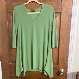 Green Asymmetrical Tunic with V-Neck